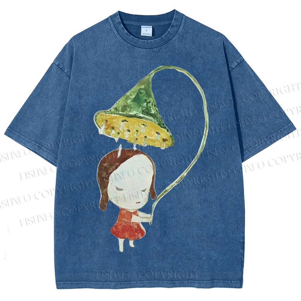 Unisex Yoshitomo Nara Lotus Printed Washed Tee