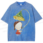 Unisex Yoshitomo Nara Lotus Printed Washed Tee