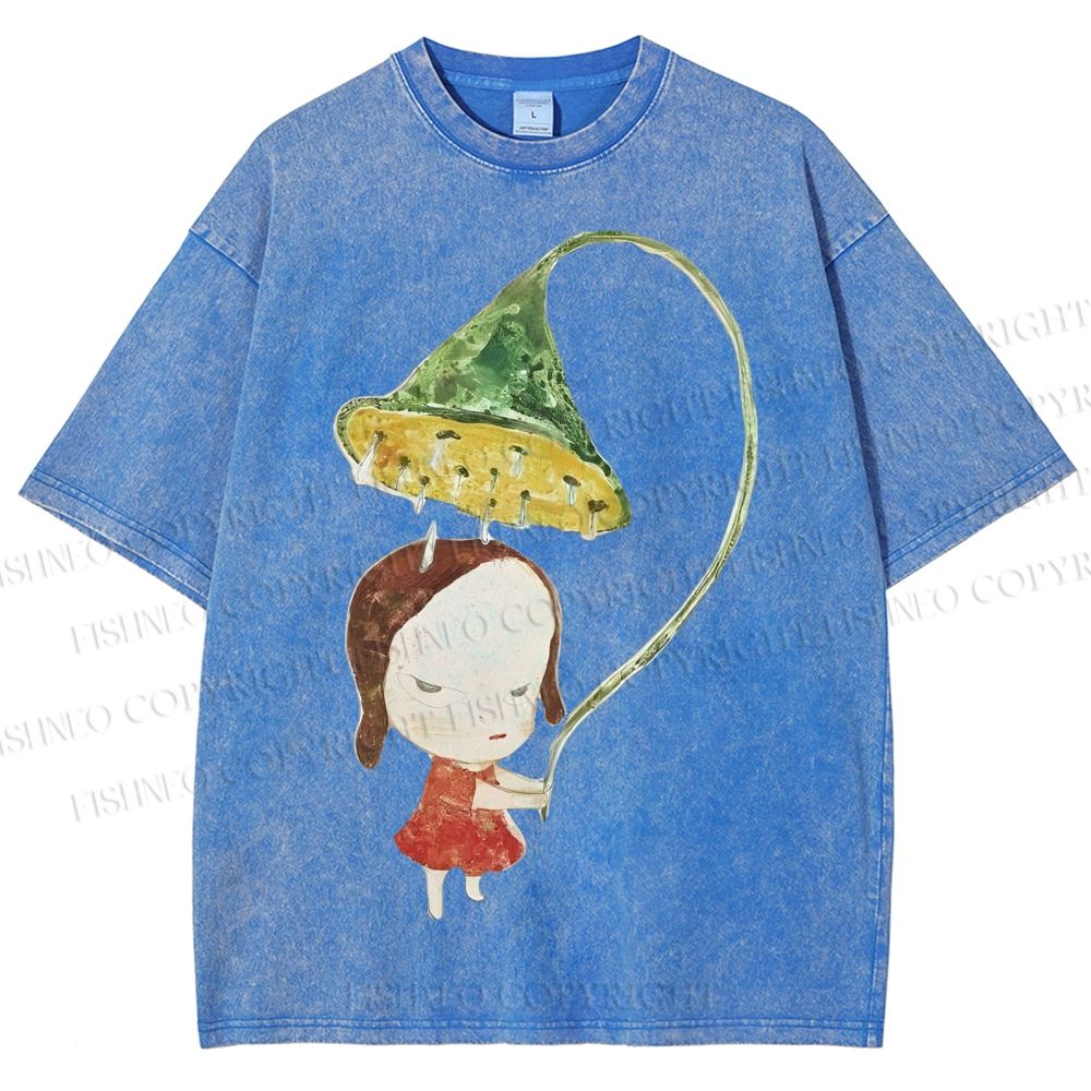Unisex Yoshitomo Nara Lotus Printed Washed Tee