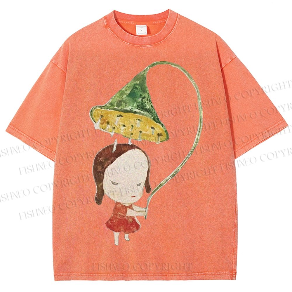Unisex Yoshitomo Nara Lotus Printed Washed Tee