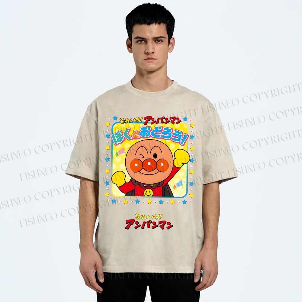 Unisex Anpanman Printed Washed Tee