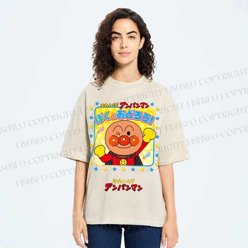 Unisex Anpanman Printed Washed Tee
