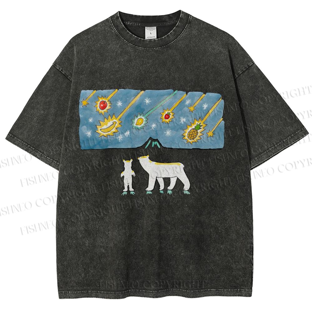 Unisex Fruits Dropping Bears Printed Washed Tee