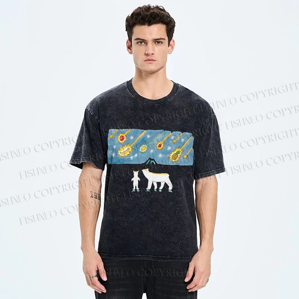Unisex Fruits Dropping Bears Printed Washed Tee