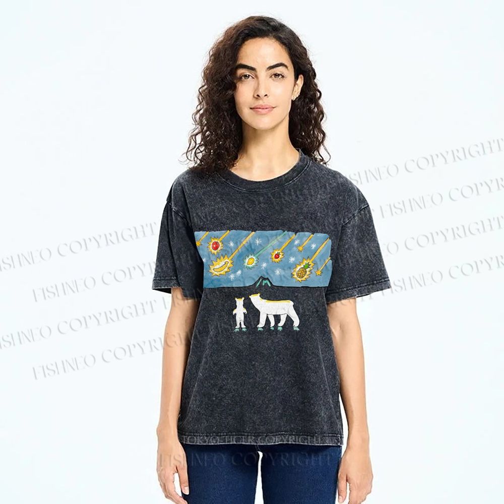 Unisex Fruits Dropping Bears Printed Washed Tee