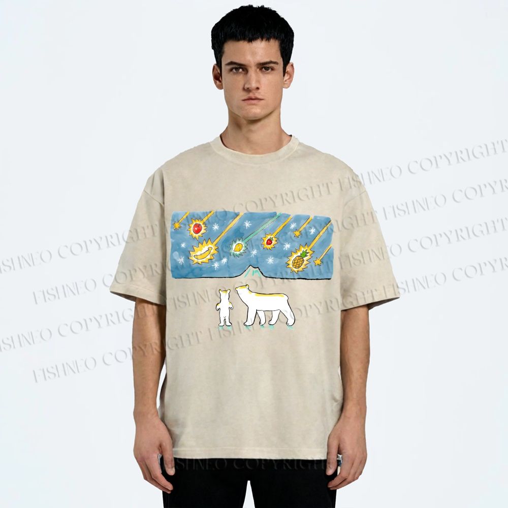 Unisex Fruits Dropping Bears Printed Washed Tee