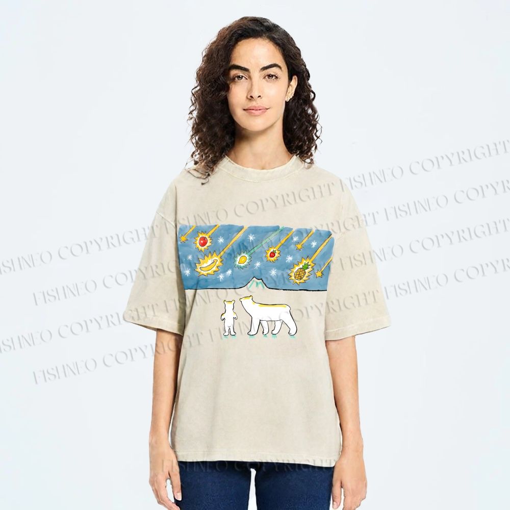 Unisex Fruits Dropping Bears Printed Washed Tee