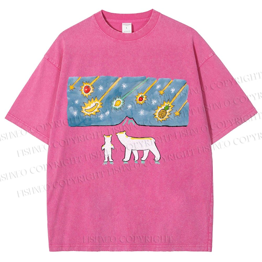 Unisex Fruits Dropping Bears Printed Washed Tee