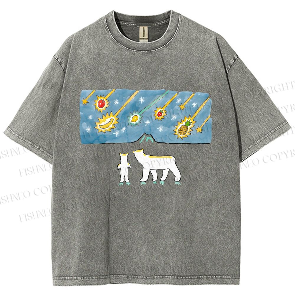 Unisex Fruits Dropping Bears Printed Washed Tee