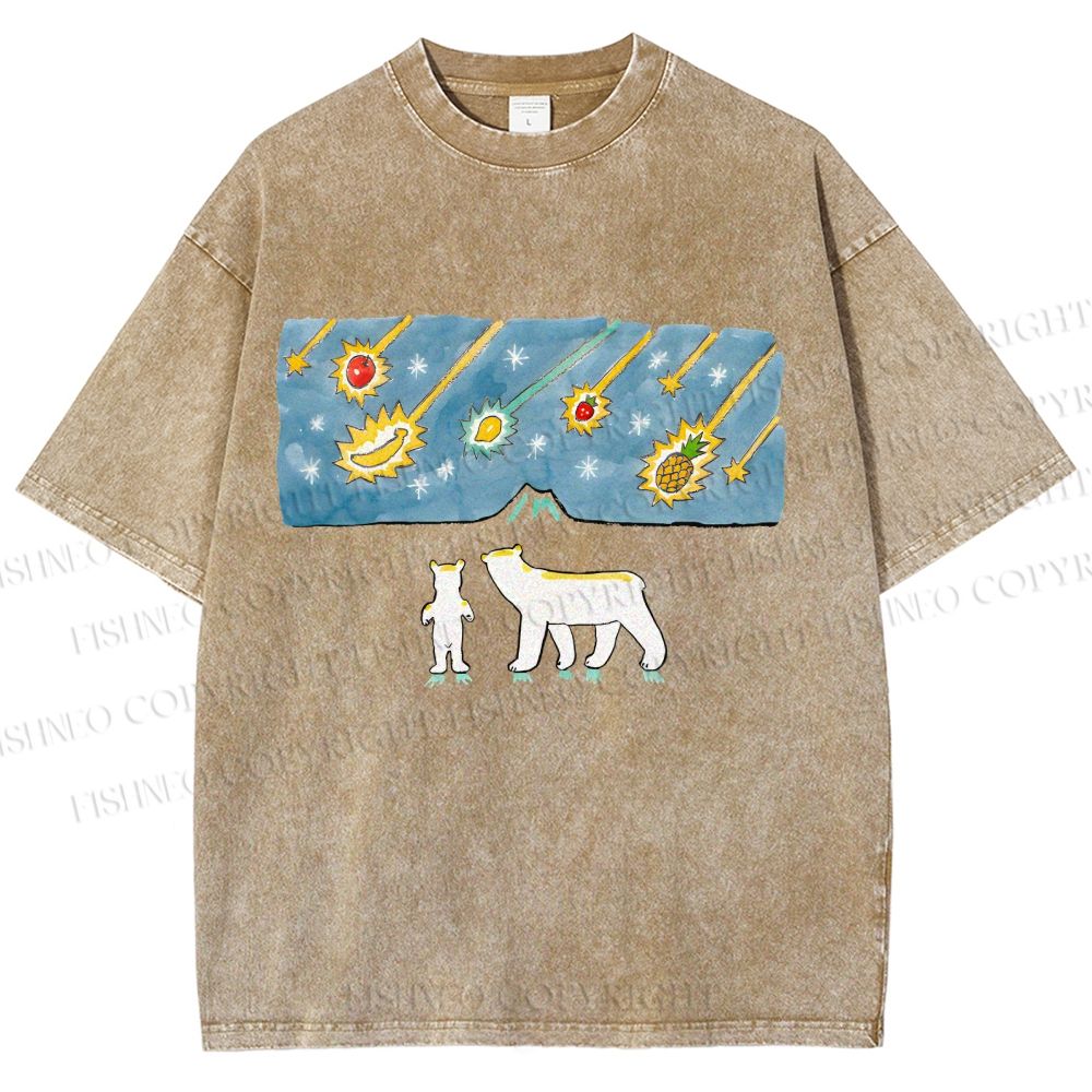 Unisex Fruits Dropping Bears Printed Washed Tee