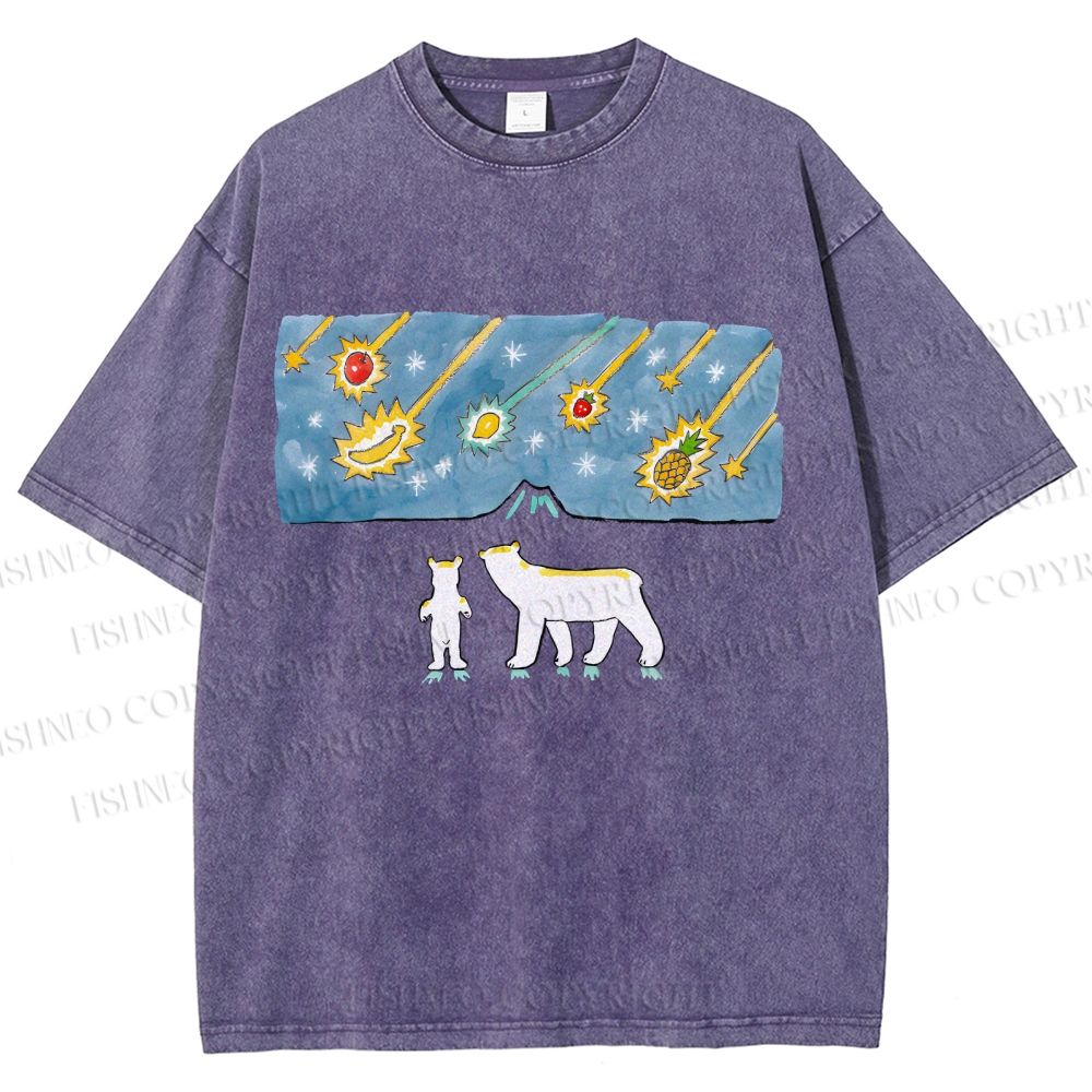 Unisex Fruits Dropping Bears Printed Washed Tee