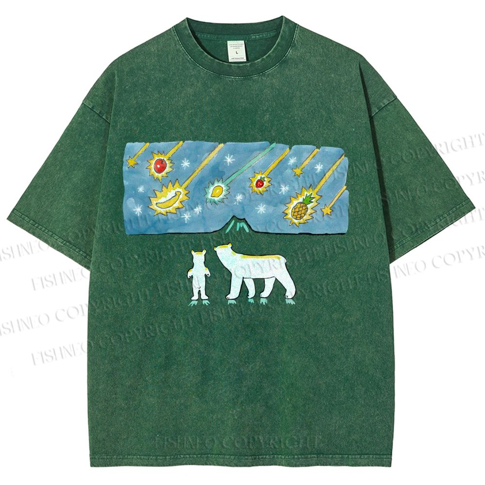 Unisex Fruits Dropping Bears Printed Washed Tee