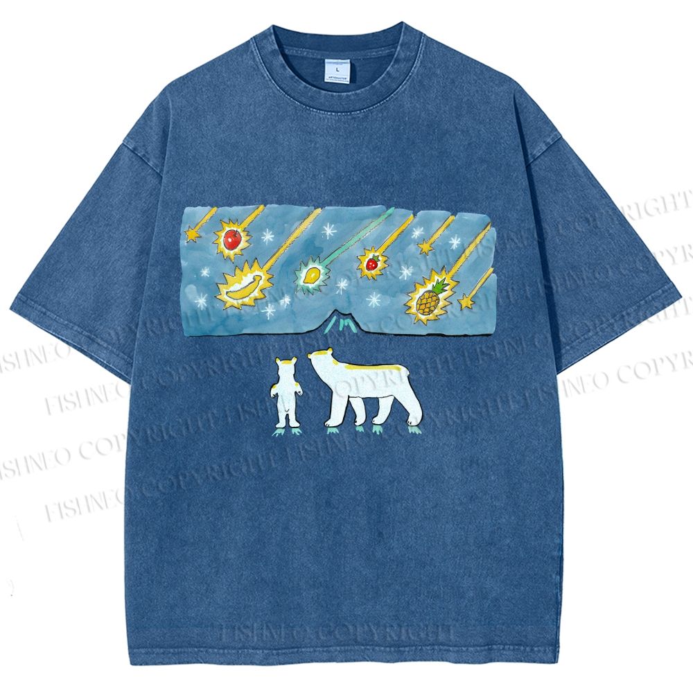 Unisex Fruits Dropping Bears Printed Washed Tee