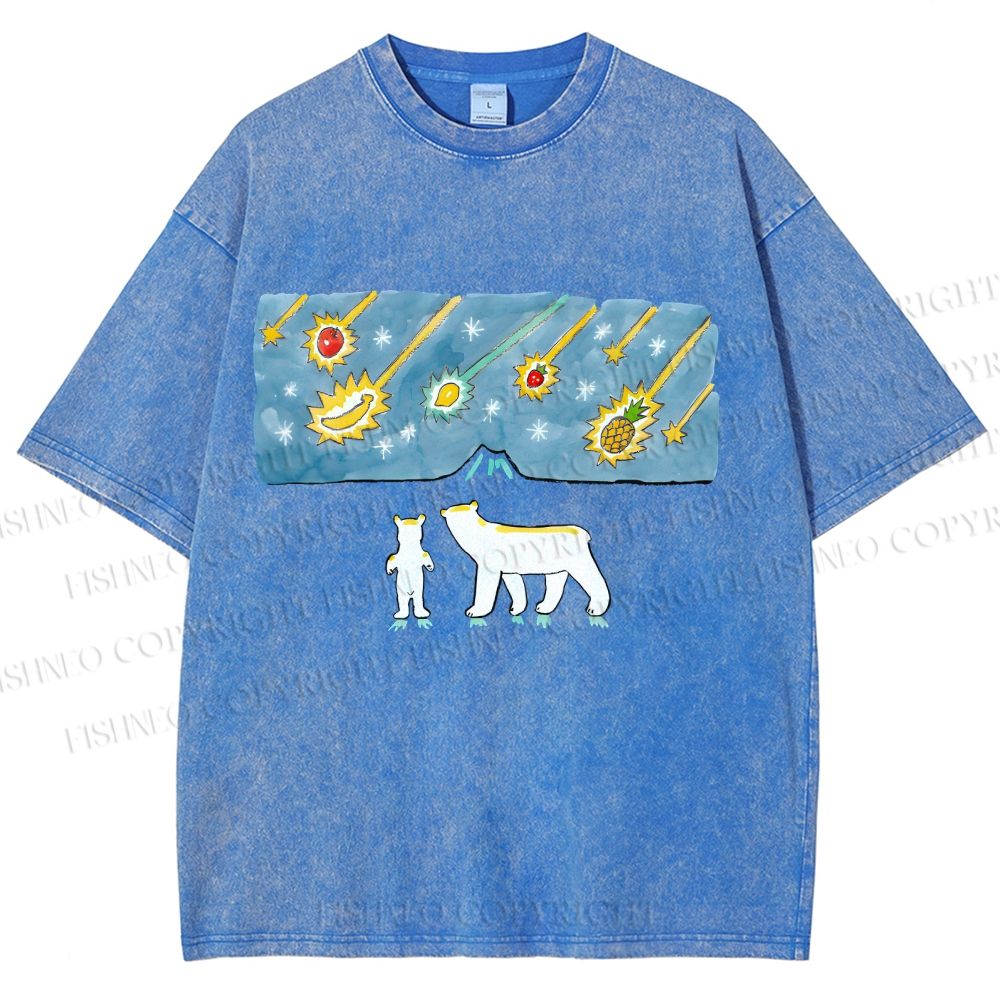 Unisex Fruits Dropping Bears Printed Washed Tee