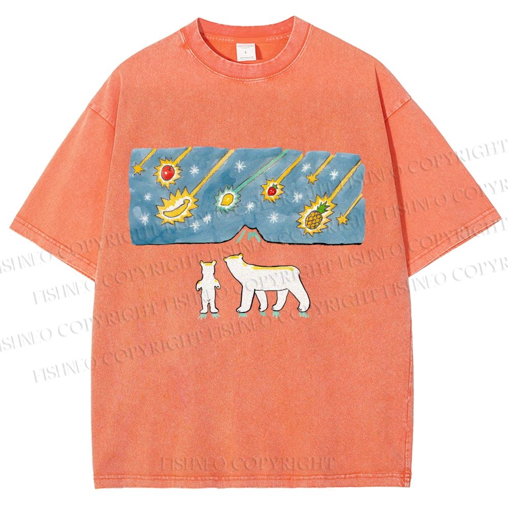 Unisex Fruits Dropping Bears Printed Washed Tee