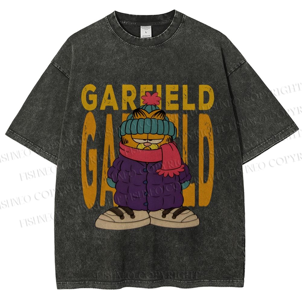 Unisex Garfield Cat Winter Dress Printed Washed Tee