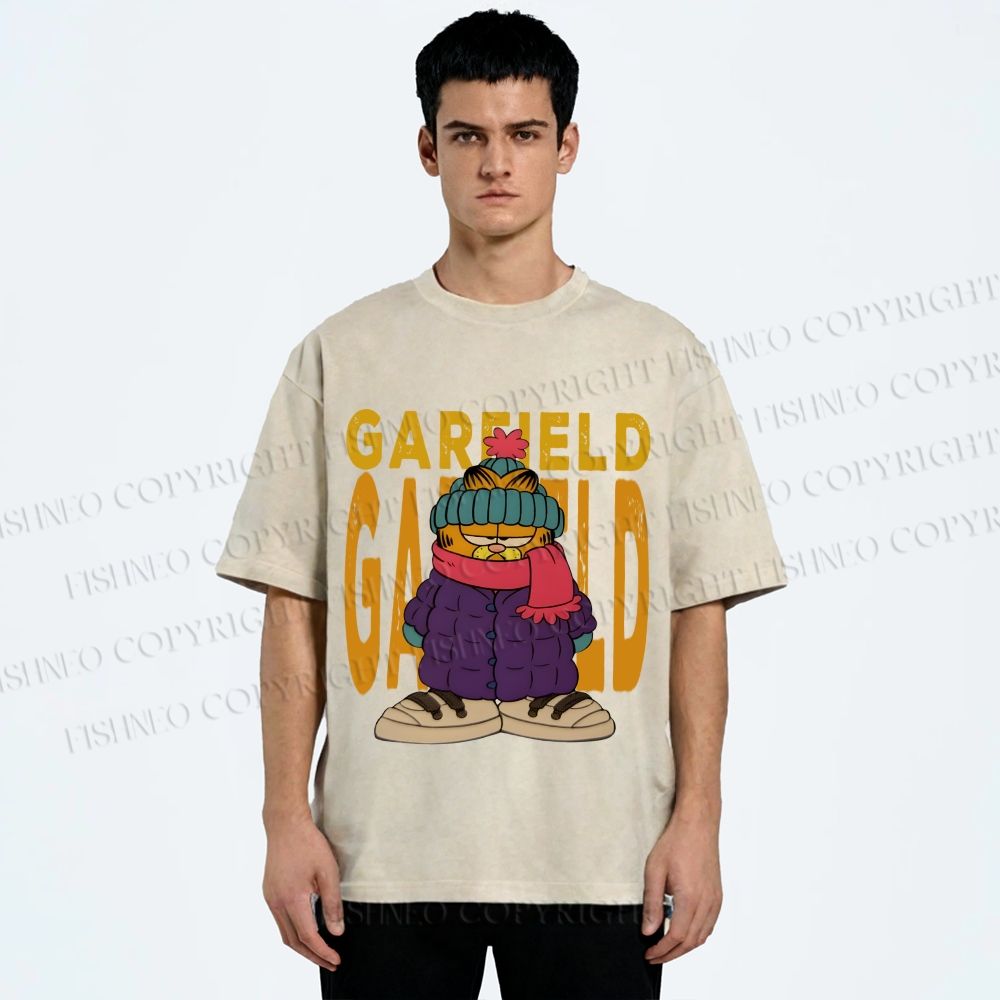 Unisex Garfield Cat Winter Dress Printed Washed Tee