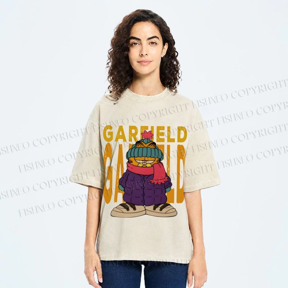 Unisex Garfield Cat Winter Dress Printed Washed Tee