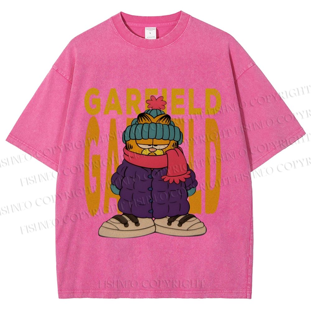 Unisex Garfield Cat Winter Dress Printed Washed Tee