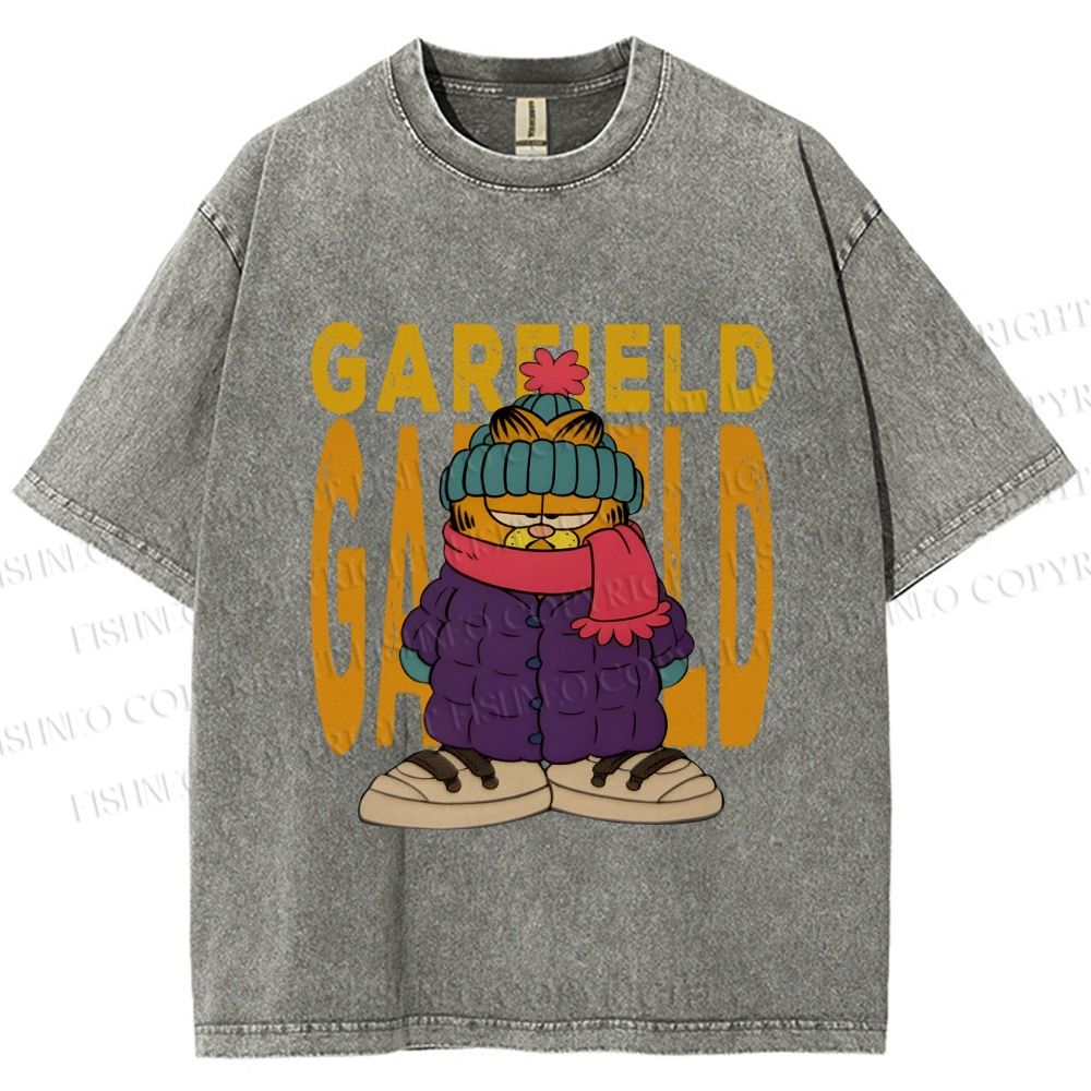 Unisex Garfield Cat Winter Dress Printed Washed Tee