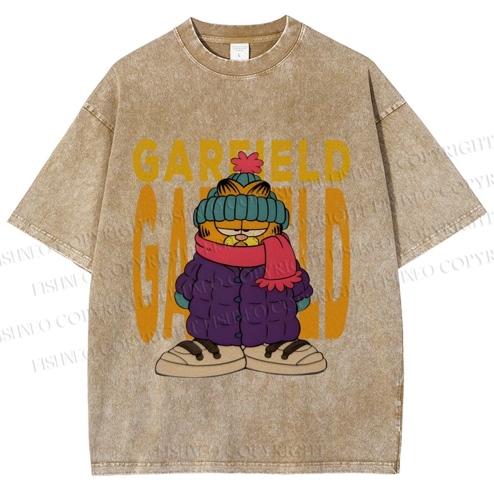 Unisex Garfield Cat Winter Dress Printed Washed Tee