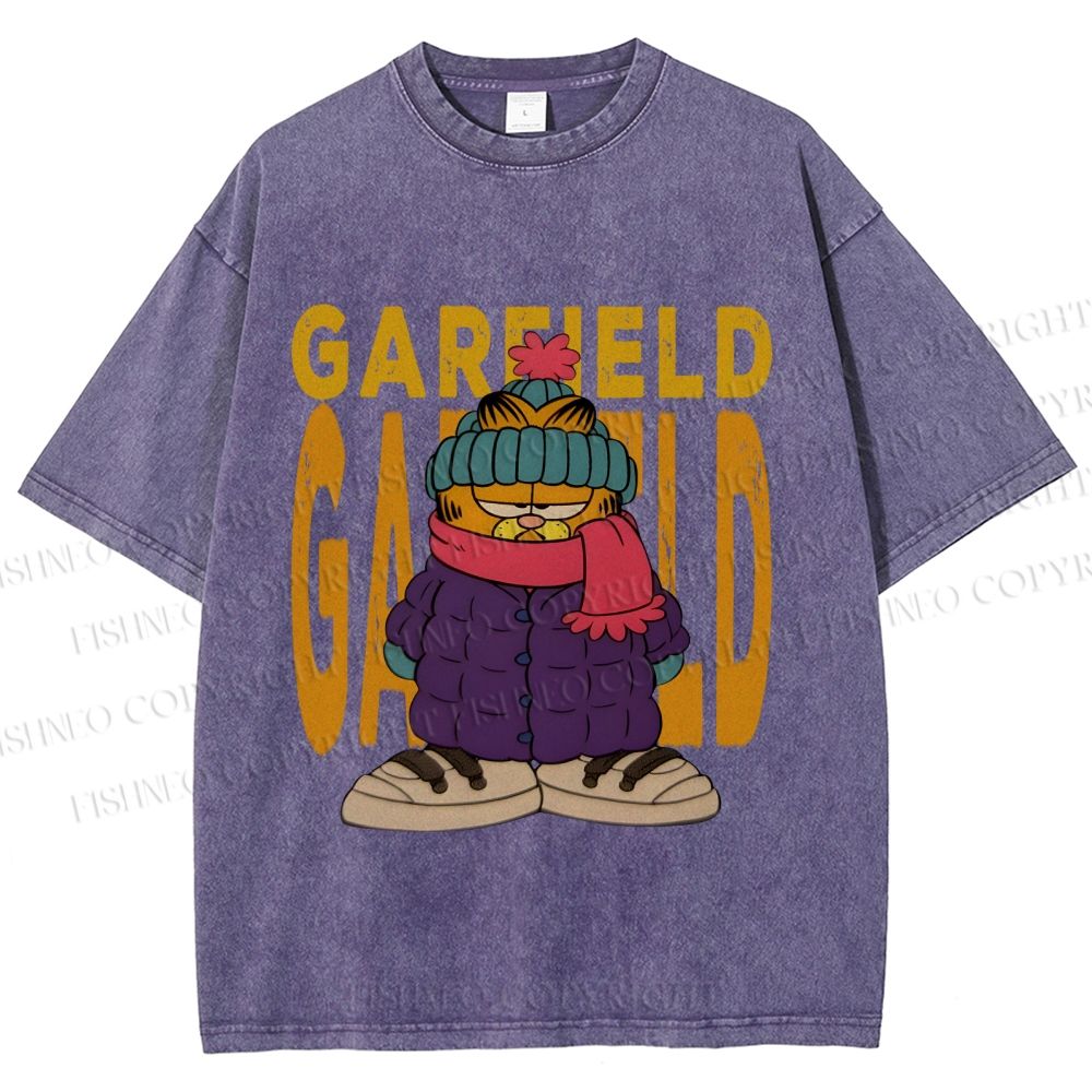 Unisex Garfield Cat Winter Dress Printed Washed Tee