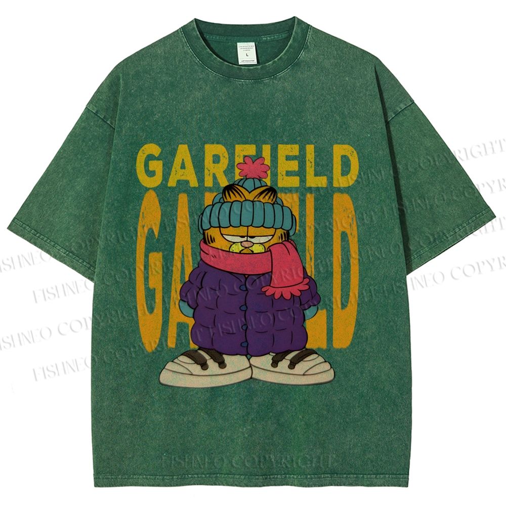 Unisex Garfield Cat Winter Dress Printed Washed Tee