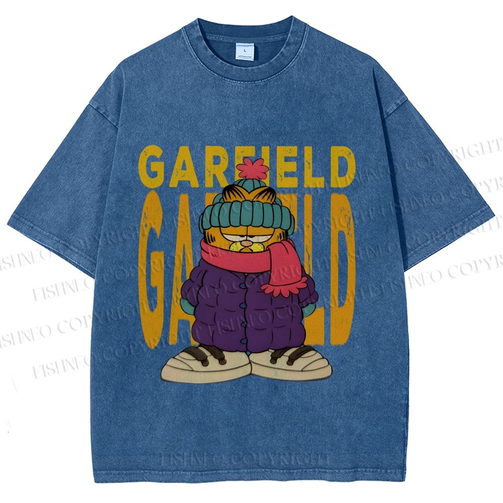 Unisex Garfield Cat Winter Dress Printed Washed Tee