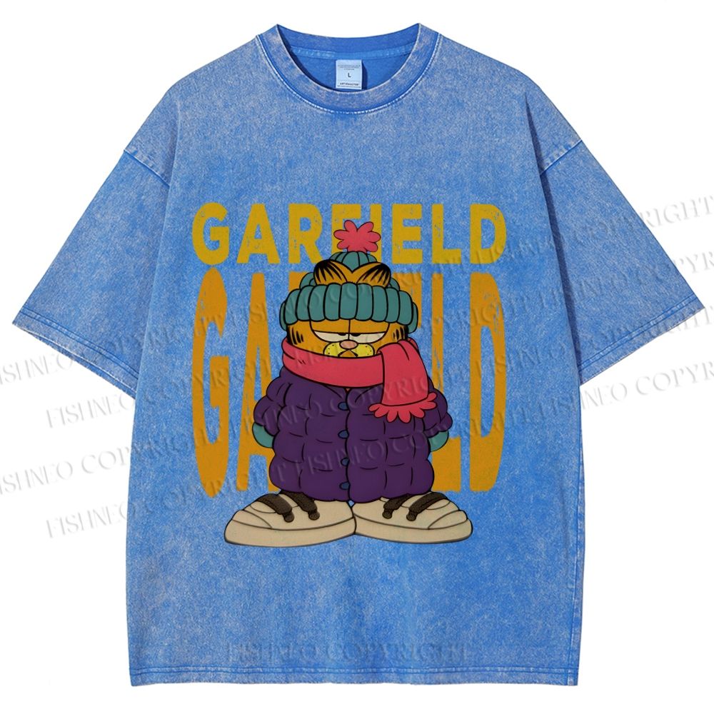 Unisex Garfield Cat Winter Dress Printed Washed Tee