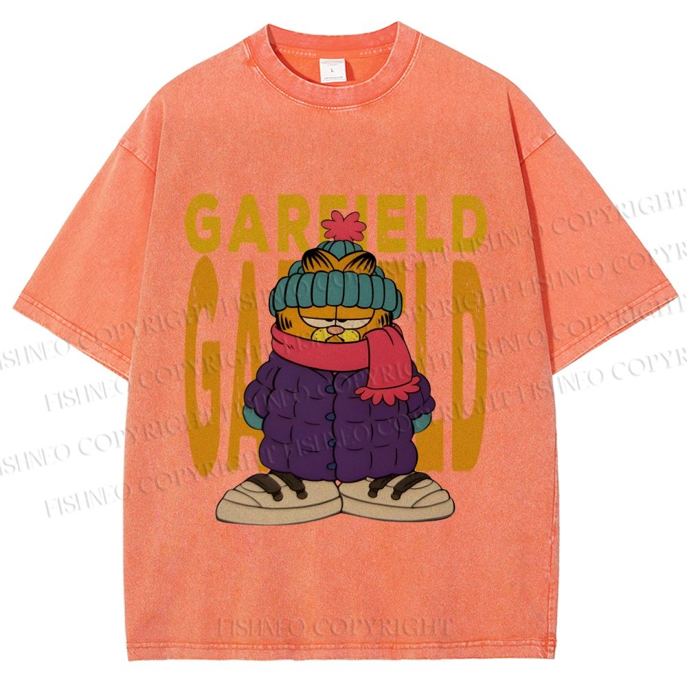 Unisex Garfield Cat Winter Dress Printed Washed Tee