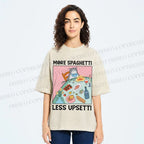 Unisex More Spaghetti Less Upsetti Cat Dinner Printed Washed Tee