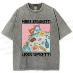Unisex More Spaghetti Less Upsetti Cat Dinner Printed Washed Tee