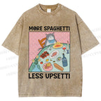Unisex More Spaghetti Less Upsetti Cat Dinner Printed Washed Tee