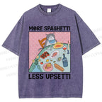 Unisex More Spaghetti Less Upsetti Cat Dinner Printed Washed Tee