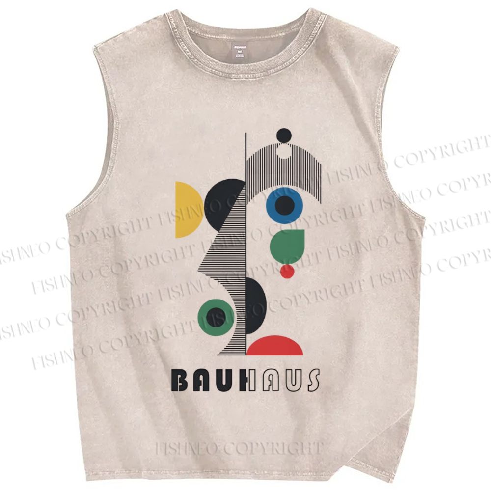 Unisex Bauhaus Art Geometry Printed Washed Tank Top