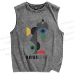 Unisex Bauhaus Art Geometry Printed Washed Tank Top