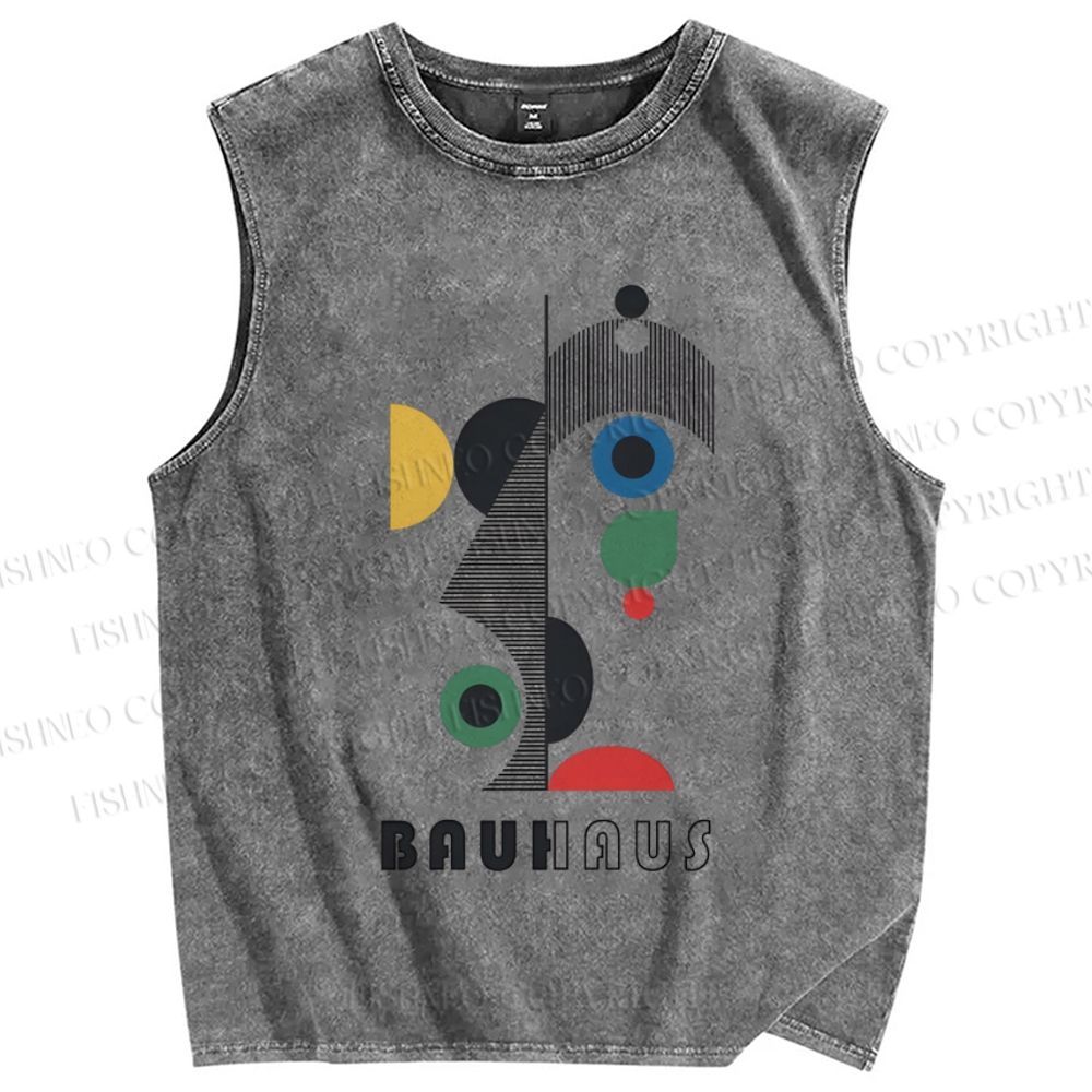 Unisex Bauhaus Art Geometry Printed Washed Tank Top