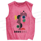 Unisex Bauhaus Art Geometry Printed Washed Tank Top