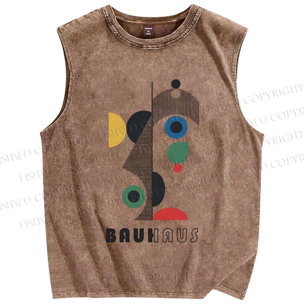Unisex Bauhaus Art Geometry Printed Washed Tank Top