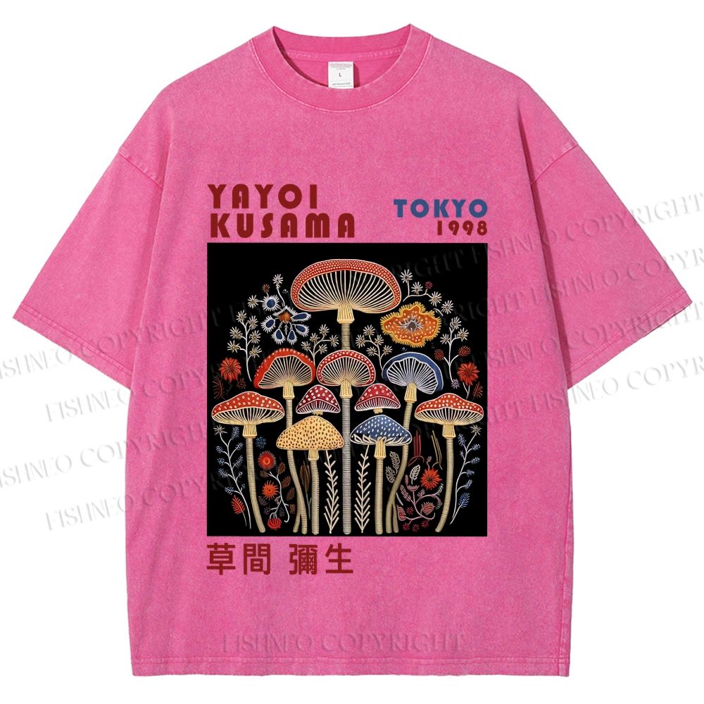 Unisex Yayoi Kusama Vintage Mushrooms Printed Washed Tee