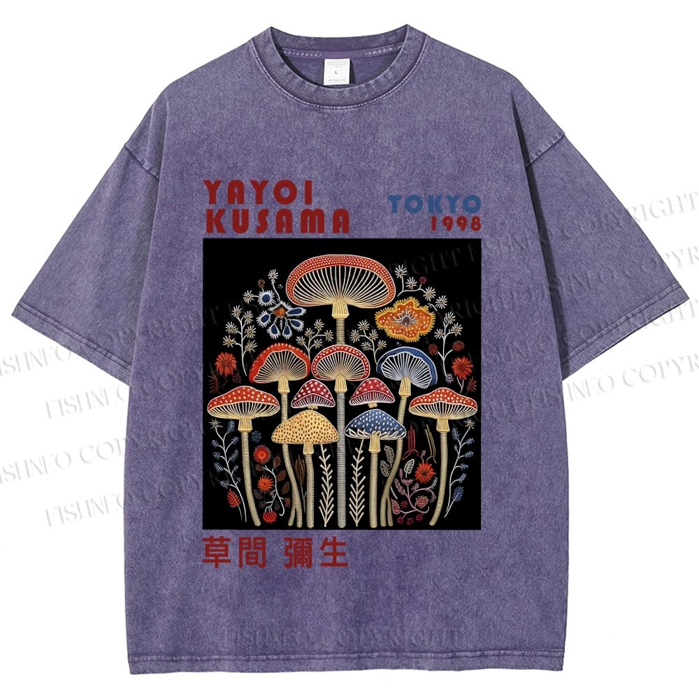 Unisex Yayoi Kusama Vintage Mushrooms Printed Washed Tee