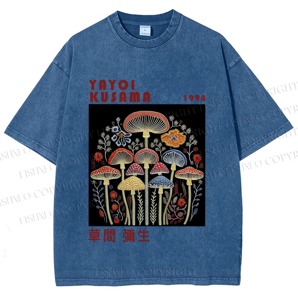 Unisex Yayoi Kusama Vintage Mushrooms Printed Washed Tee