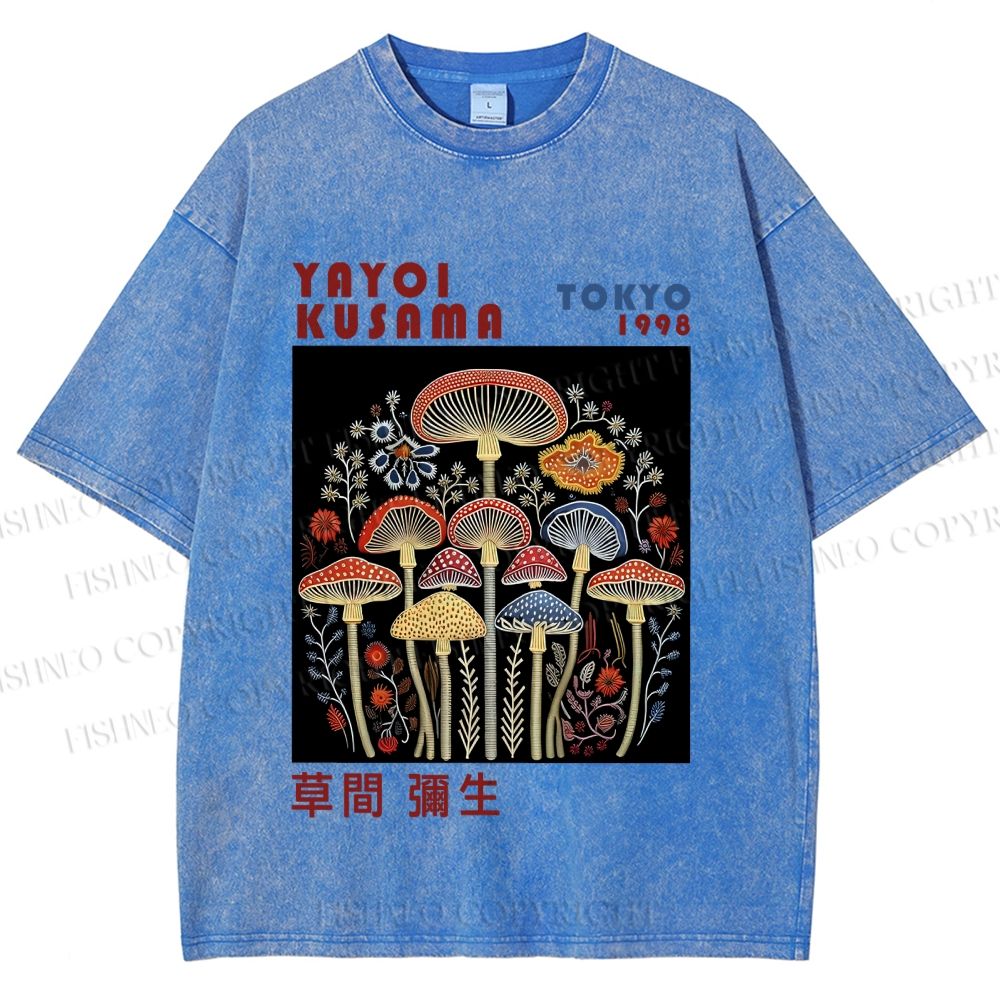 Unisex Yayoi Kusama Vintage Mushrooms Printed Washed Tee