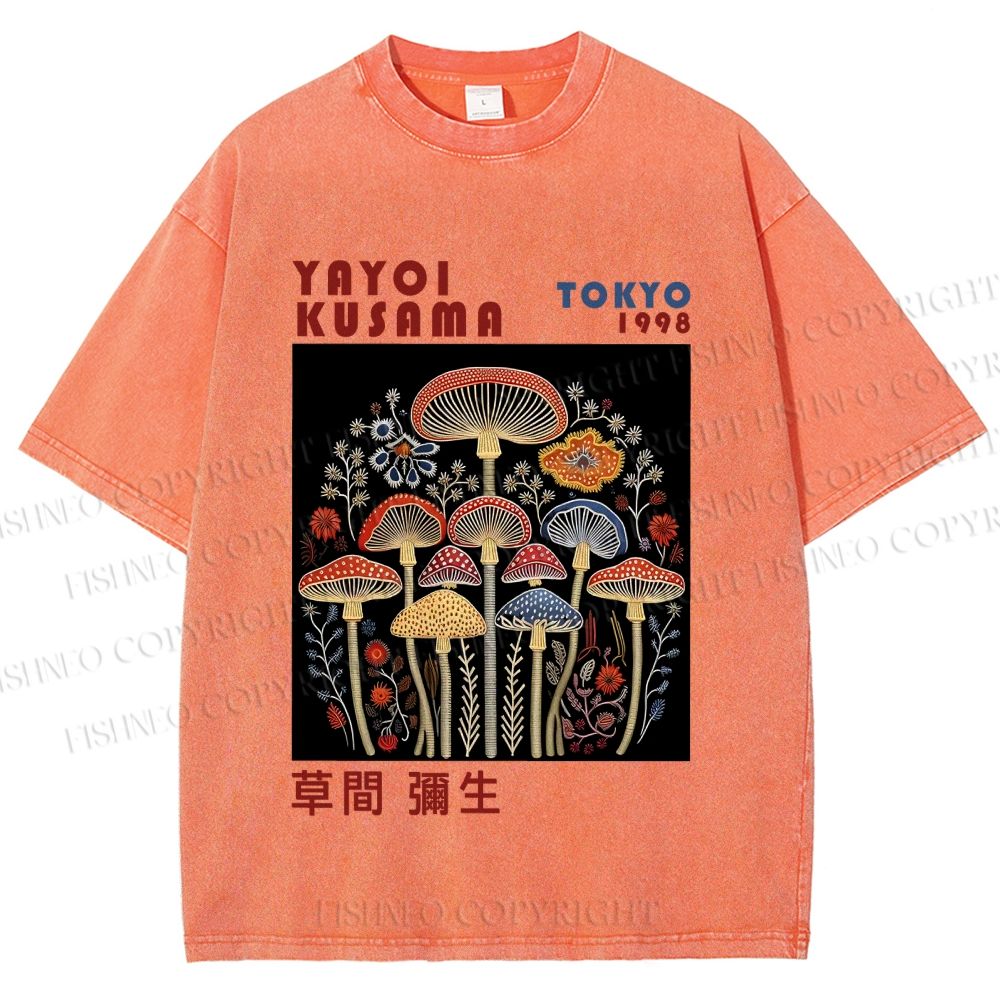 Unisex Yayoi Kusama Vintage Mushrooms Printed Washed Tee
