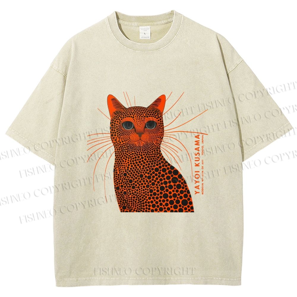 Unisex Yayoi Kusama Cat Japanese Art Printed Washed Tee