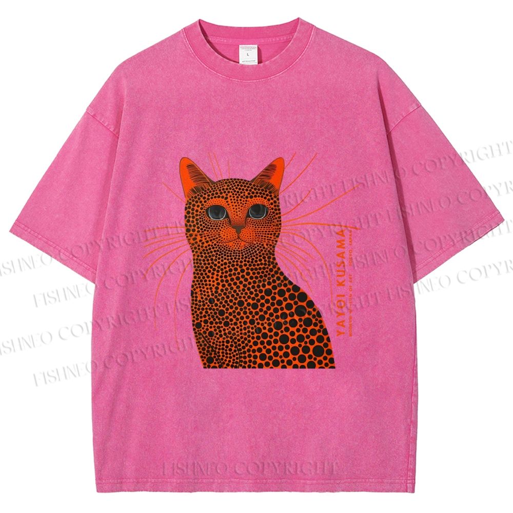 Unisex Yayoi Kusama Cat Japanese Art Printed Washed Tee