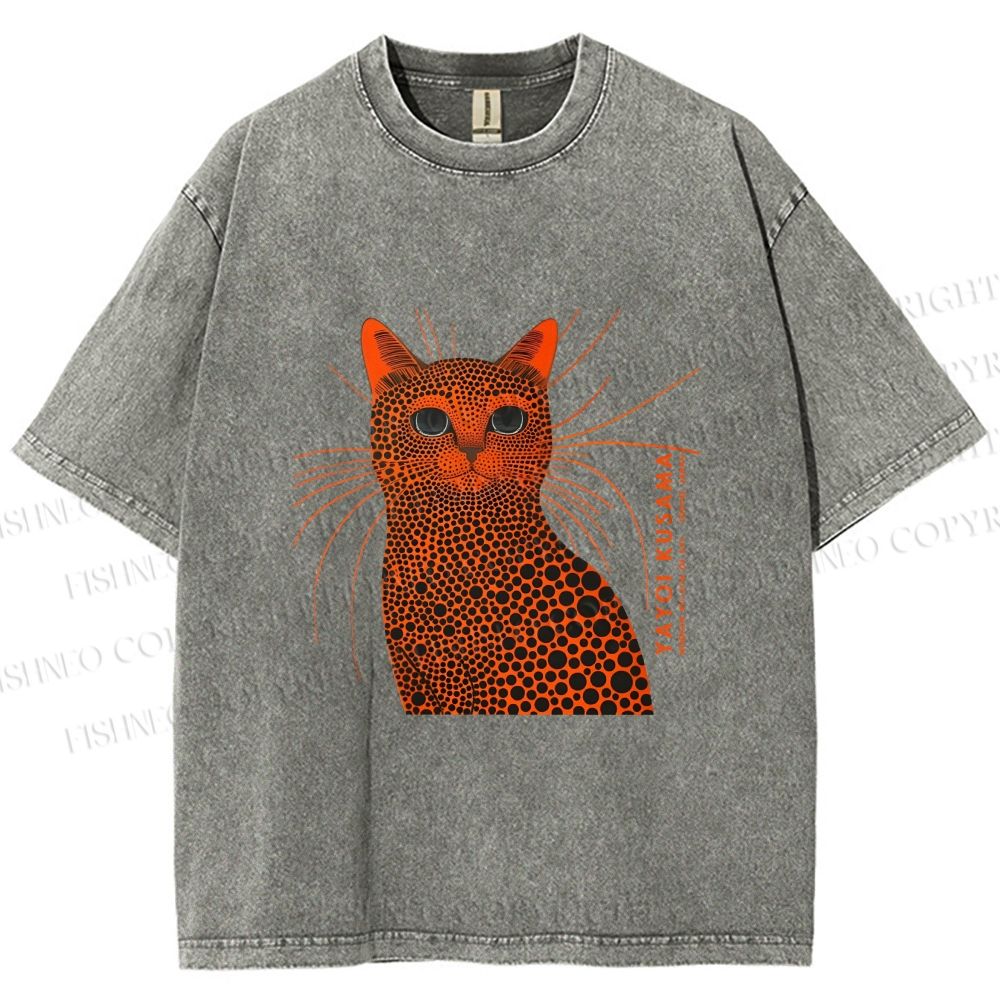Unisex Yayoi Kusama Cat Japanese Art Printed Washed Tee