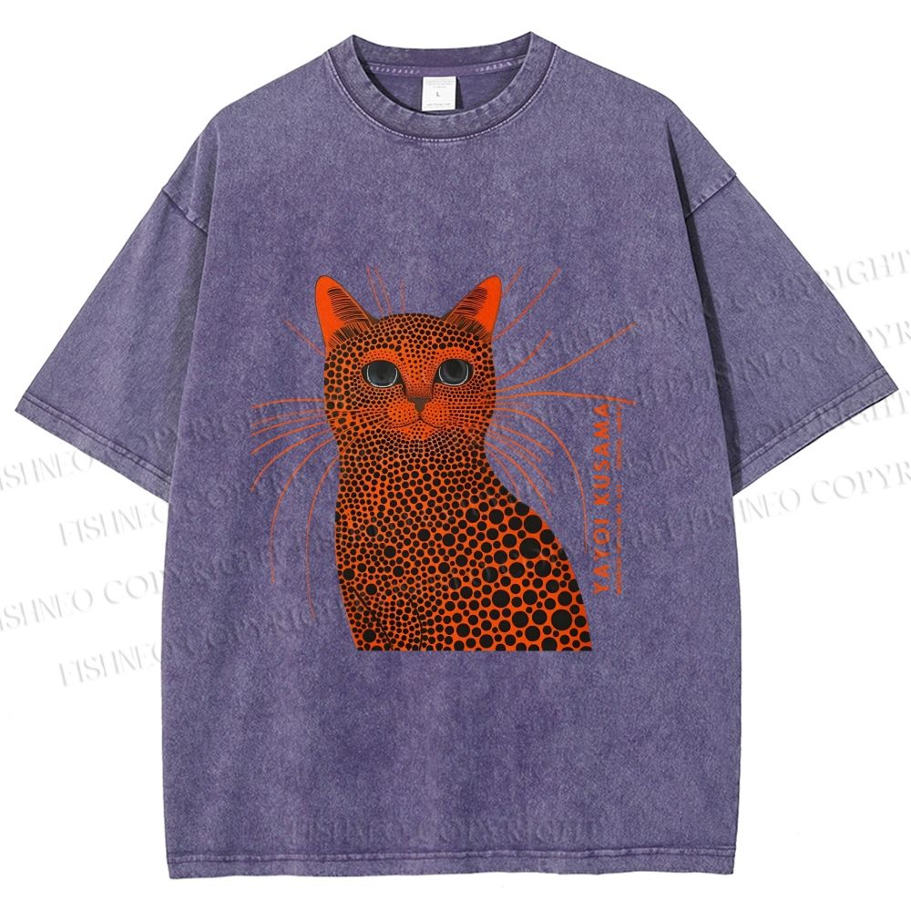Unisex Yayoi Kusama Cat Japanese Art Printed Washed Tee