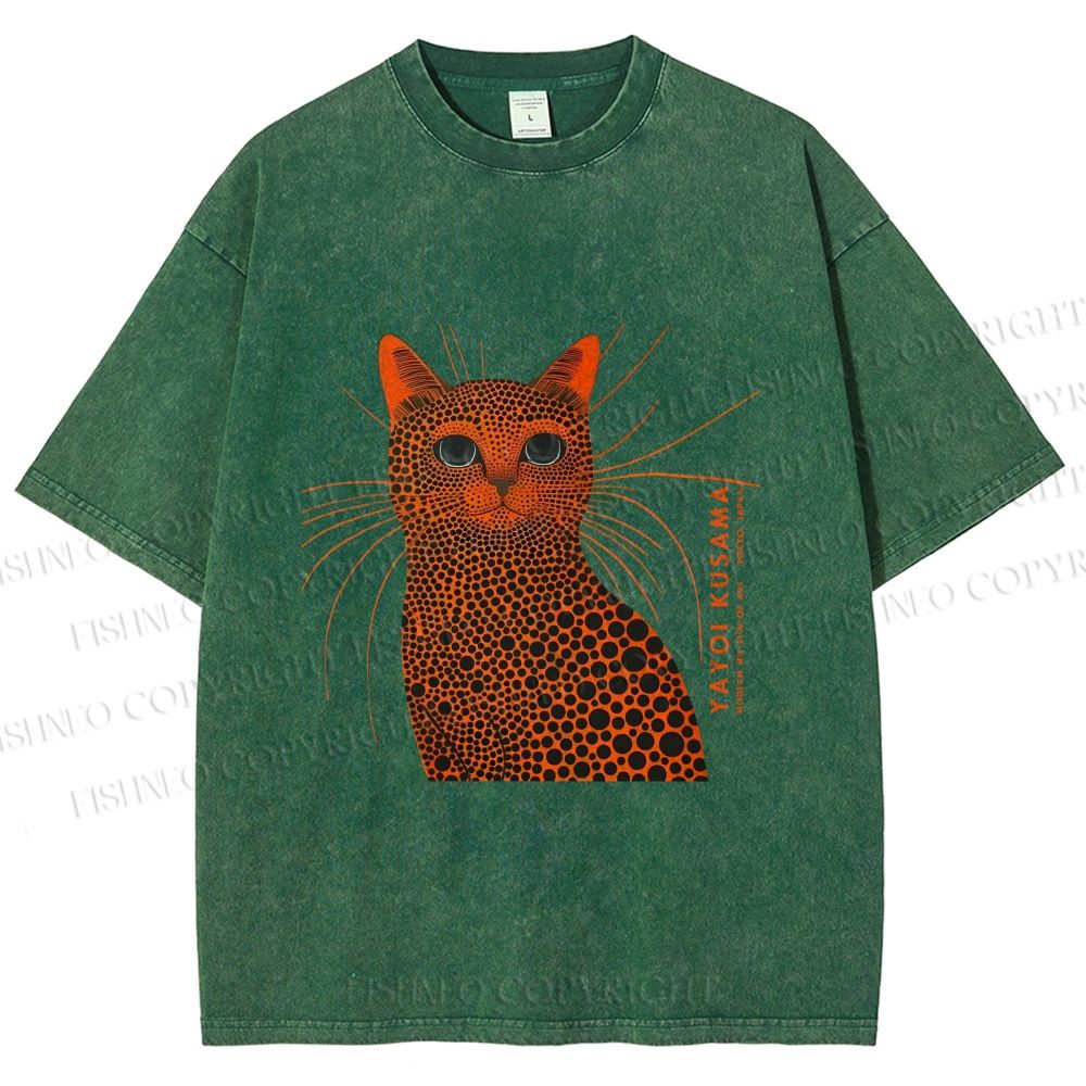 Unisex Yayoi Kusama Cat Japanese Art Printed Washed Tee