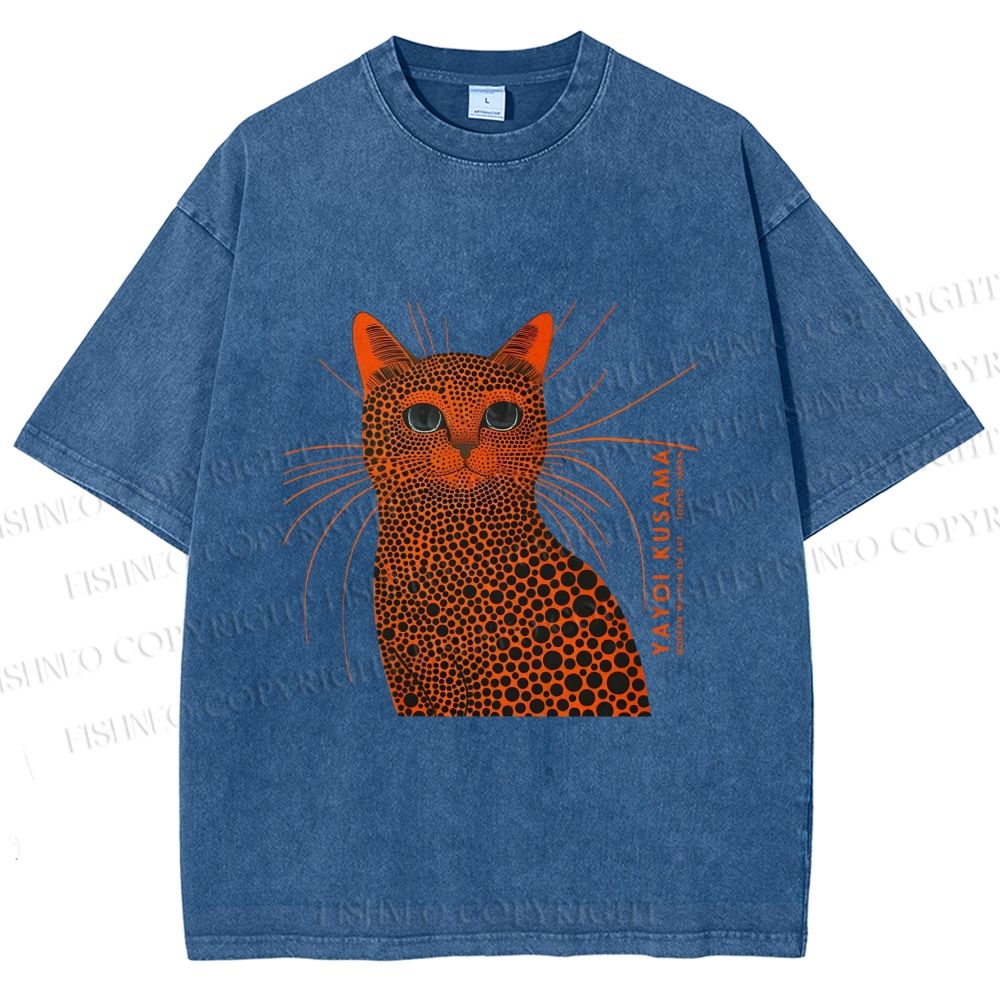 Unisex Yayoi Kusama Cat Japanese Art Printed Washed Tee
